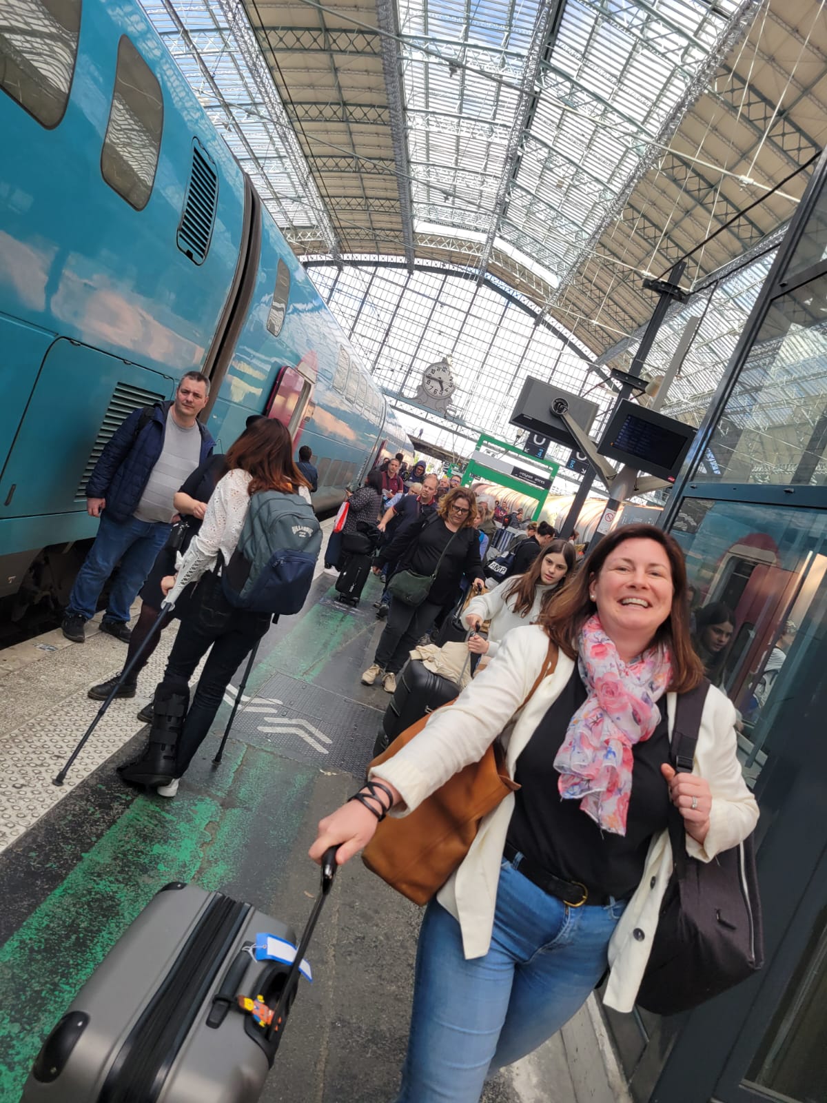 woman at a train station