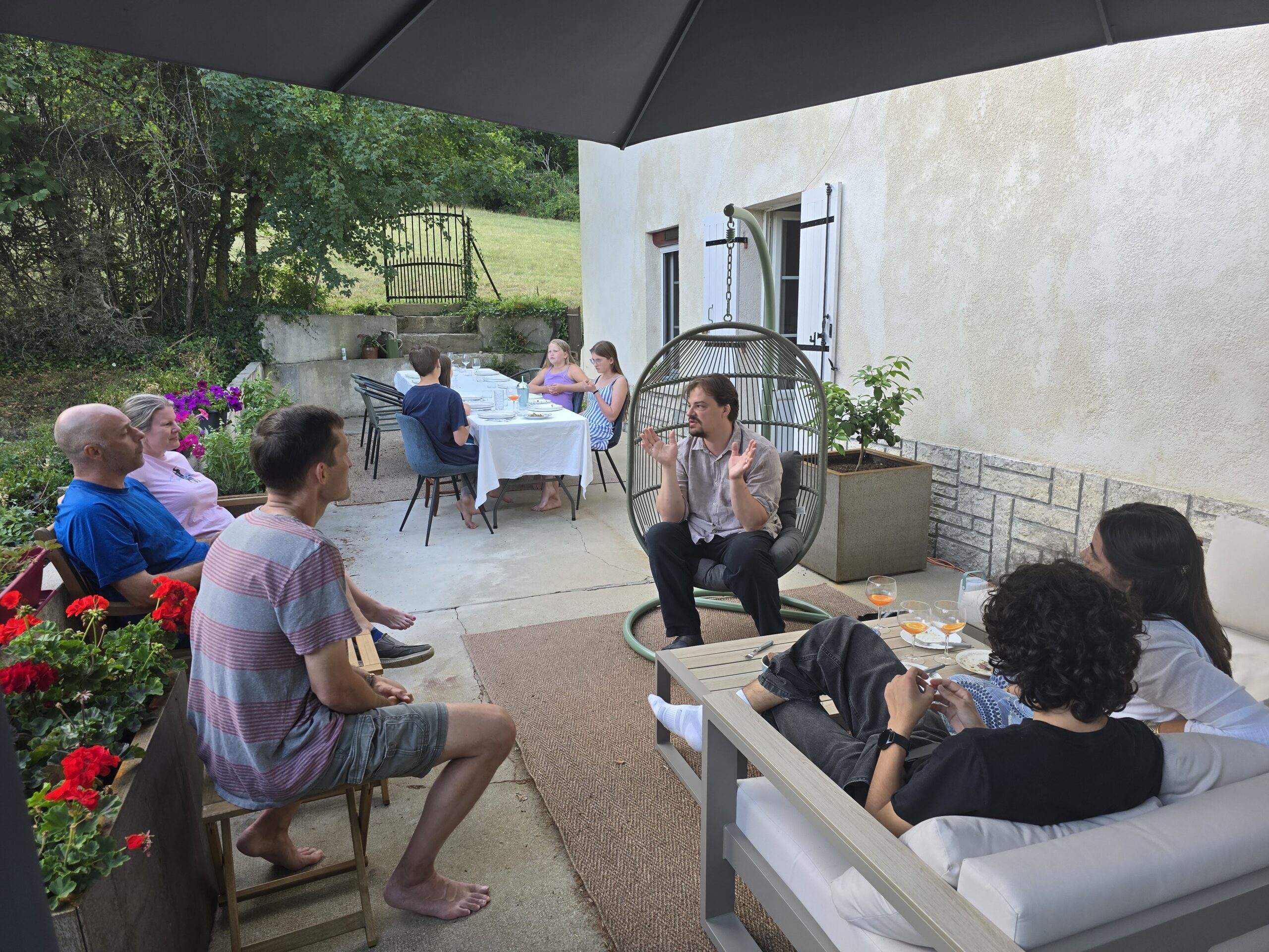 Friends setting on a terrace